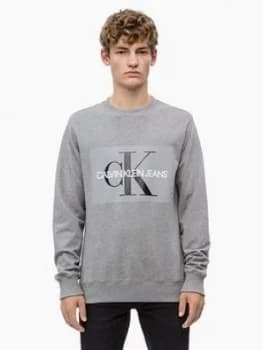 Calvin Klein Jeans Monogram Logo Sweatshirt - Grey Heather, Size XL, Men