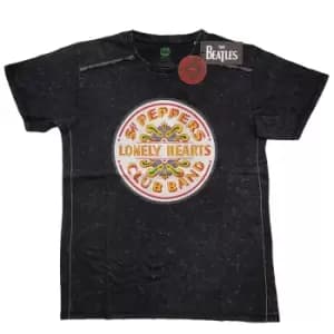 The Beatles - Sgt Pepper Drum Unisex XX-Large Snow Wash T-Shirt - Black