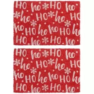Christmas Coir Door Mats - 60 x 40cm - Ho Ho Ho Red - Pack of 2 - Nicola Spring
