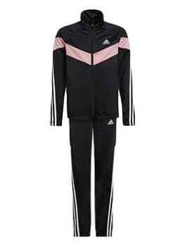 adidas Older Girls 3 Stripe Colourblock Tracksuit - Black/Pink, Size 11-12 Years, Women