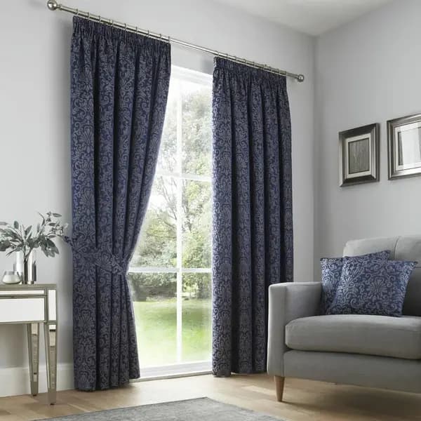 CURTINA Curtina Lamina Jacquard Weave Pencil Pleat Lined Curtains, Navy, 46 x 54" LMANY46540LC1
