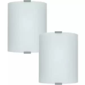2 pack Wall Flush Ceiling Light Colour Silver Shade White Satin Glass E27 1x60W