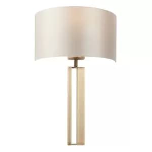 Antique Brass Slotted Wall Light Fitting & Mink Satin Half Shade - Dimmable