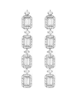 Jon Richard Rhodium Plated Cubic Zirconia Pave Cushion Linear Drop Earrings, Silver, Women