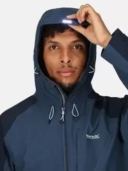 Regatta Britedale Waterproof Jacket with Light in Hood - Blue/Navy, Blue Size M Men