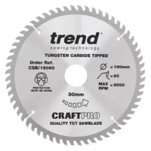 Trend CRAFTPRO Wood Cutting Saw Blade 190mm 60T 30mm