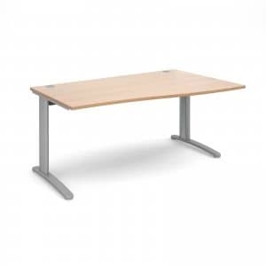 TR10 Right Hand Wave Desk 1600mm - Silver Frame Beech Top