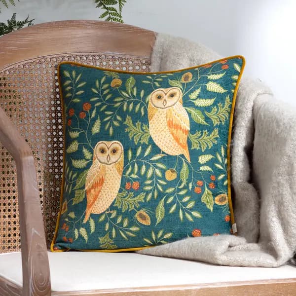 Hawthorn Owls Cushion Teal, Teal / 43 x 43cm / Polyester Filled