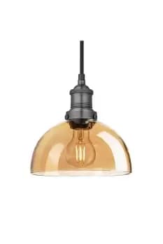 Brooklyn Tinted Glass Dome Pendant, 8 Inch, Amber, Pewter Holder