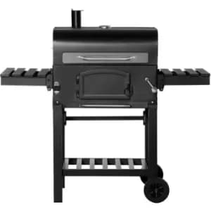 Outsunny - Charcoal Grill bbq Trolley w/ Adjustable Charcoal Height & Thermometer - Black
