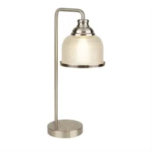 Bistro 1 Light Table Lamp Satin Silver, Glass Shade, E27
