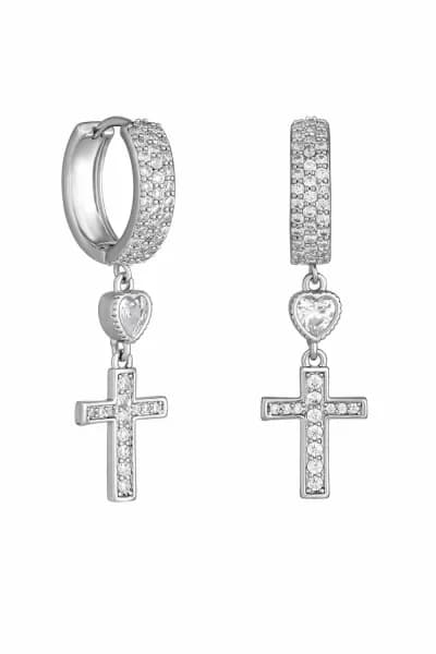 Silver Plated Cubic Zirconia Cross Drop Earrings