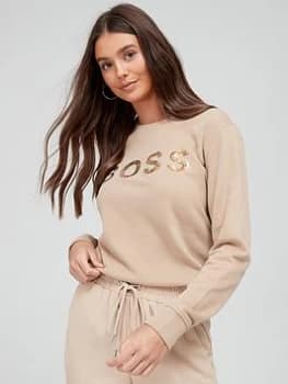 Hugo Boss Embellished Logo Sweatshirt Beige Size L Women