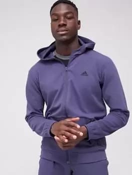 adidas Train Motion Pack Doubleknit Zip Hoodie - Navy, Size L, Men