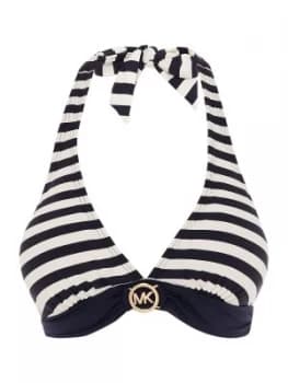 Michael Kors Striped logo ring halter bra top Blue White