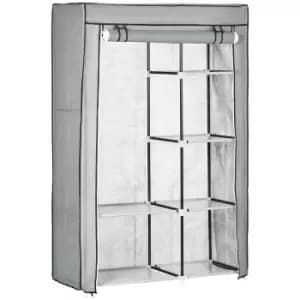 HOMCOM Fabric Wardrobe With Shelves Hanging Rail Foldable Closets Light Grey
