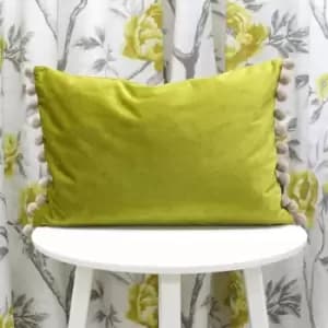 Riva Paoletti Fiesta Velvet Pom Pom Fringe Cushion Cover, Bamboo/Natural, 35 x 50 Cm