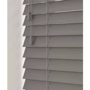 Newedgeblinds - 100cm Smooth Grey Faux Wood Venetian Blind With Strings (50mm Slats) Blind With Strings (50mm Slats)