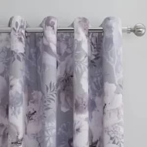 Catherine Lansfield Dramatic Floral Grey Eyelet Curtains Grey
