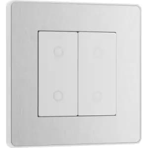 BG Evolve Brushed Steel (White Ins) 200W Double Touch Dimmer Switch, 2-Way Master in Silver