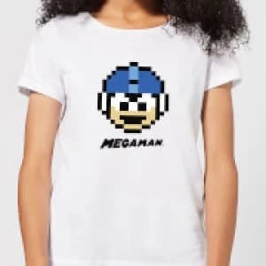 Mega Man Pixel Face Womens T-Shirt - White - 3XL