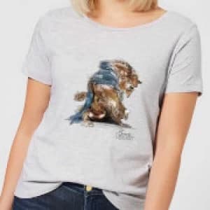 Disney Beauty And The Beast Sketch Womens T-Shirt - Grey - 3XL