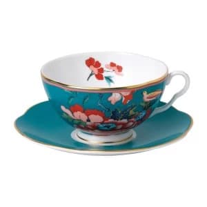 Wedgwood Paeonia Blush Teacup Saucer Green Pink
