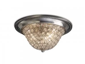 Flush Bowl Ceiling Small 2 Light Satin Nickel, Crystal