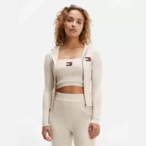 Tommy Jeans Womens Tjw Zip Hoodie Badge Rib Cardi - Stoney Beige - M