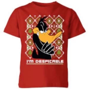 Looney Tunes Daffy Duck Knit Kids Christmas T-Shirt - Red - 11-12 Years