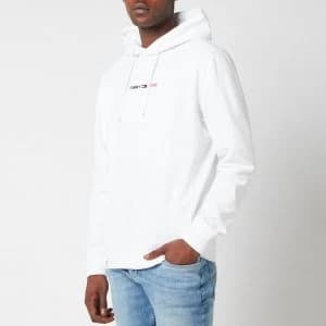 Tommy Jeans Mens Straight Logo Hoodie - White HTR - M