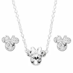 Disney Minnie Mouse Silver Plated brass and clear crystal Necklace and Stud Earring Set SF00111SRWL