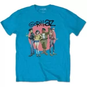 Gorillaz - Group Circle Rise Unisex XX-Large T-Shirt - Blue