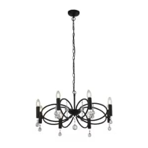 Infinity 8 Light Ceiling Pendant - Black with Crystal Glass Detail