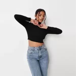 Missguided Petiteroll Neck Crop Jumper - Black