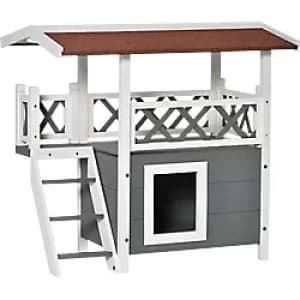 PawHut Cat House Grey/White, Natural 500 mm x 770 mm x 730 mm