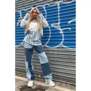 I Saw It First Dark Wash Dark Wash Colour Block Straight Leg - Blue