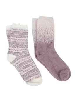 Totes 2Pp Fluffy Fair Isle Bed Socks