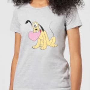 Disney Pluto Love Heart Womens T-Shirt - Grey - 3XL
