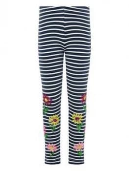 Monsoon Girls Sequin Stripe Flower Leggings - Navy