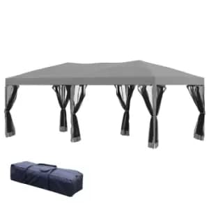 Outsunny 3 x 6m Garden Outdoor Metal Gazebo Water-Resistant Pop-Up Party Tent Canopy Marquee with Mesh Sidewalls Plus Free Storage Bag - Grey