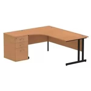 Impulse 1800mm Left Crescent Office Desk Oak Top Black Cantilever Leg