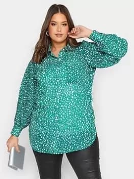 Yours Dalmatian Pleat Sleeve Shirt - Green , Green, Size 14, Women