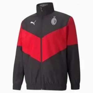 PUMA AC Milan Prematch Mens Football Jacket, Black/Tango Red, size 2X Large, Clothing