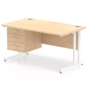 Impulse 1400 Rectangle White Cant Leg Desk MAPLE 1 x 3 Drawer Fixed Ped