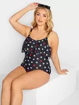 Yours Naive Daisy Frill Chain Swimsuit, Black, Size 18, Women