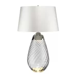 Lena 2 Light Large Smoke Table Lamp with Off-white Shade, Smoke-tinted Glass , Off-White Shade, E27