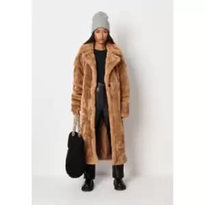 Missguided Borg Teddy Seam Detail Longline Coat - Brown