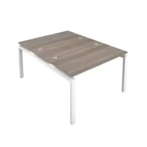 Telescopic Sliding 4 Person Grey Oak Bench with Cable Port - 1200 X 800 - White Frame
