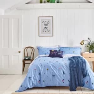 Joules Pollinators Blue 100% Cotton Percale Duvet Cover Set Blue